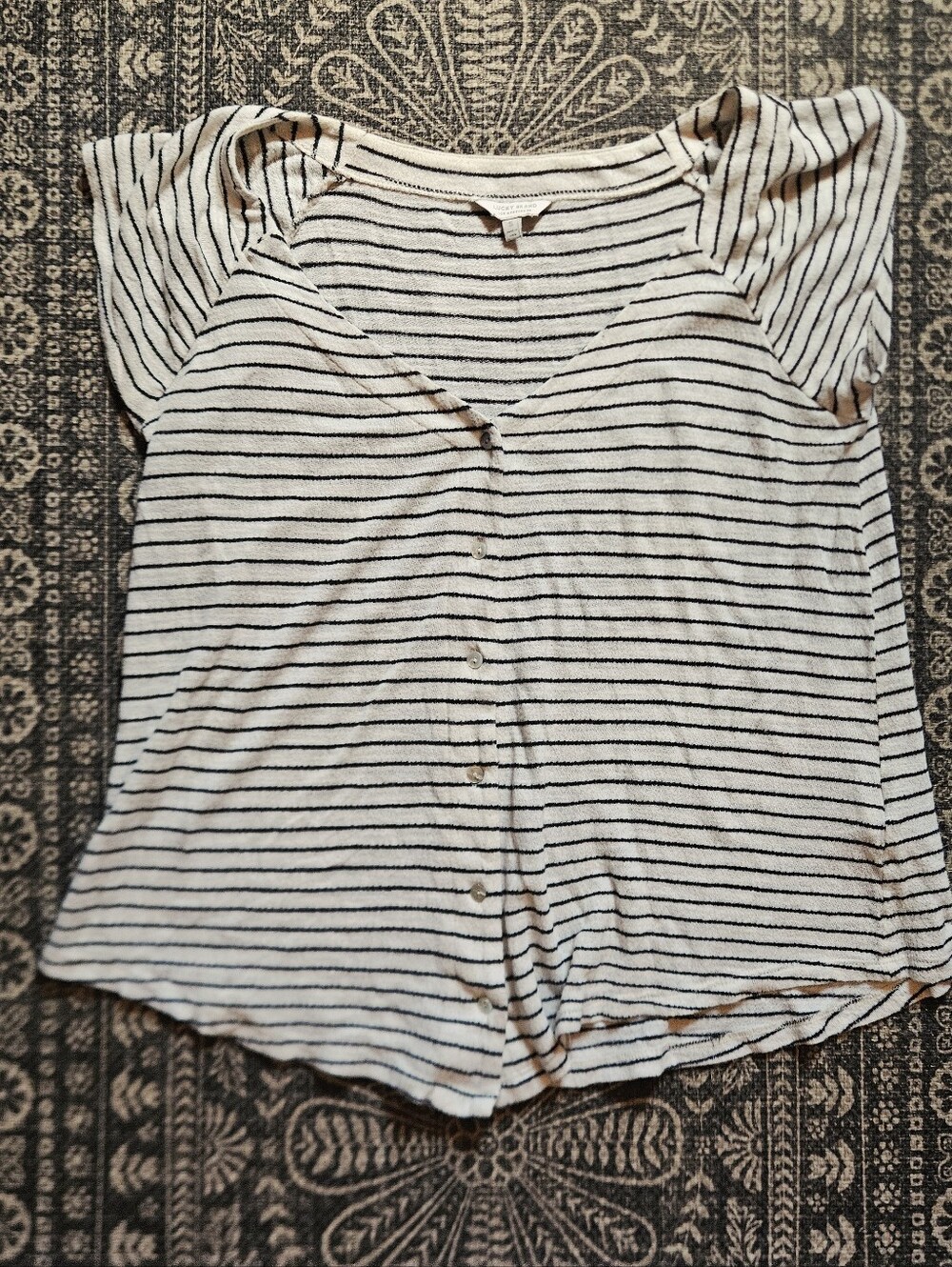 Lucky Brand Black And White Striped Button Front Top